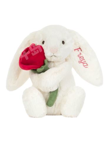 个人定制乳白色怀抱玫瑰邦尼兔