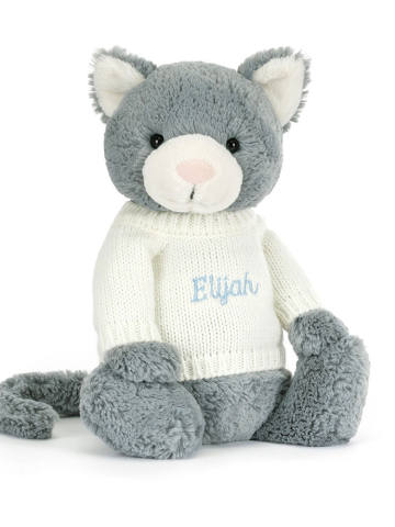 Bashful Kitten with Personalised Cream Jumper