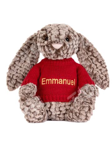 定制刺绣红毛衣害羞邦尼兔