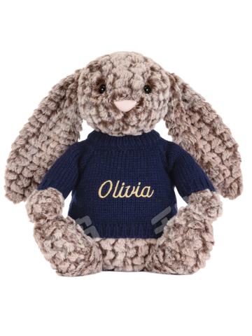 定制刺绣蓝毛衣害羞邦尼兔