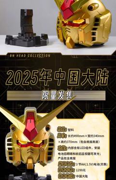 BN HEAD Collection RX-78-2 GUNDAM 元祖高达大尺寸头部模型摆件 金色-资料图